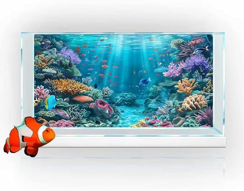 Underwater Aquarium Background, Ocean Floor Coral Reef Undersea Tropical Fish Coral Reef, Polyester Fish Tank Background with 6 EVA Double-Sided Tapes 48x24 inches/120x60 - color: Bule, size: 48"L x 24"W