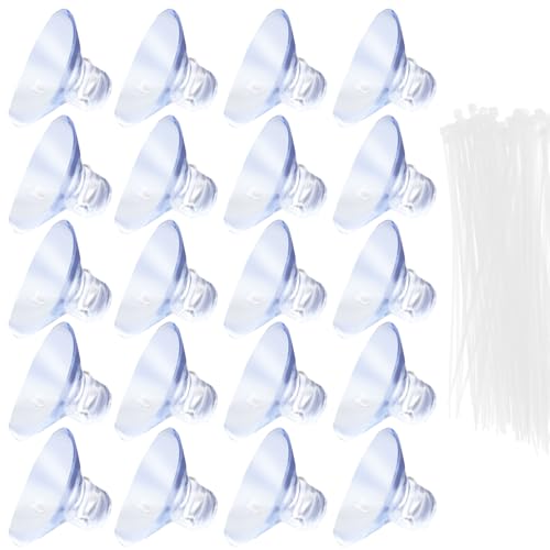 20 Pack 25mm Suction Cups, Transparent Aquarium Suction Cups 100 Pcs Adjustable Zip Ties, Utility Sucker Pad for Fish Tank Decoration/Moss Shrimp Nest - style: Suction Cups*20