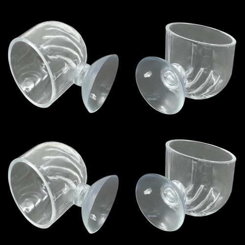 4Pcs Aquarium Worms Feeder, Acrylic Worm Feeding Cup with Suction Cups, Water Planter Pot Live Plant Holder for Fish Tank