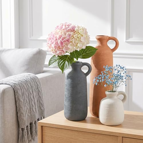 Ceramic Vase Set, 3Pcs Flower Vases for Modern Boho Farmhouse Decor, Decorative Vases for Pampas Grass & Dried Flowers, Distressed Finish - color: E