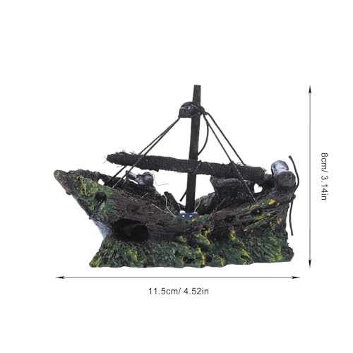 FRCOLOR Aquarium Shipwreck Decor Pirate Ship Wreck Figurine Fish Tank Ornament 4.52X1.96X3.14 Inch Resin Hideout for Betta Fish and Aquatic Pets
