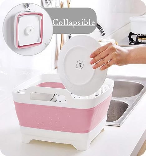 9L (2.4Gal Dish Basin Collapsible with Drain Plug Carry Handles , Space Saveing Kitchen Storage Tray Dish Wash Basin, Portable Dish Tub for Camping ,RV,Pink - color: Light Pink