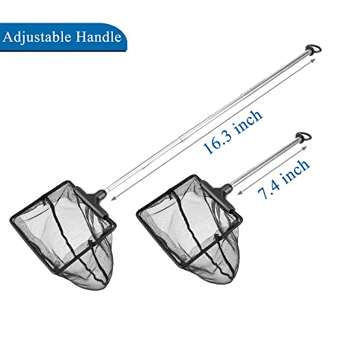 Mogoko Aquarium Fish Net, 10.8" x 16.3" Rectangular Fish Net with 5.5"-16.3" Extendable Telescopic Plastic Handle, Fine Mesh Nylon Fish Tank Accessory - size: 4 inch