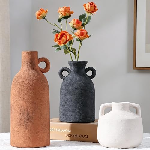 Ceramic Vase Set, 3Pcs Flower Vases for Modern Boho Farmhouse Decor, Decorative Vases for Pampas Grass & Dried Flowers, Distressed Finish - color: I