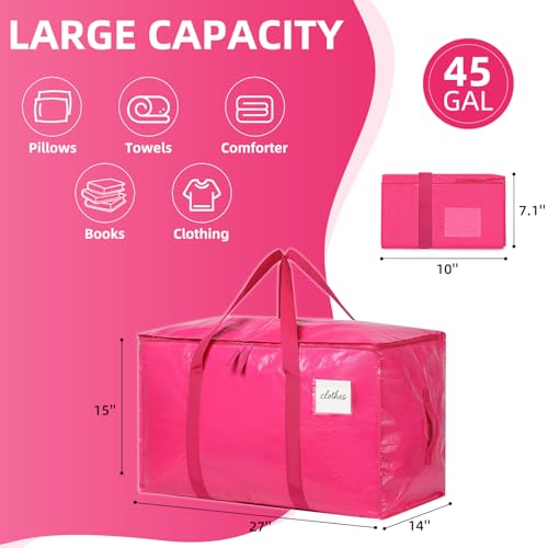Moving Bags Heavy Duty Hot Pink – Large Packing Bags for Moving, Extra Large Storage Totes with Zippers and Handles - color: Hot Pink