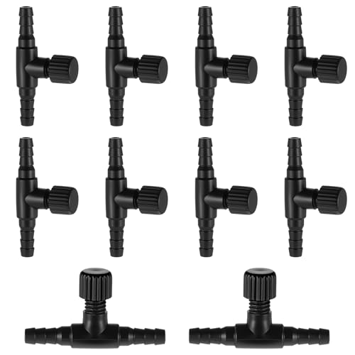 Giantree 10 Pcs Aquarium Air Control Valves, Adjustable Black T Shaped Hose Connectors, Single Way Plastic Air Flow Controllers Regulators, Airs Pump Accessories for Fish Tank Control Valves