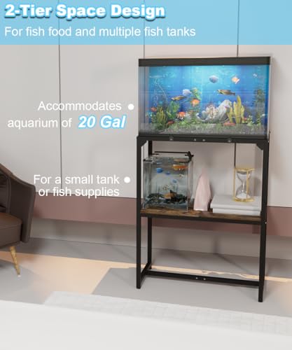 Mondazie 20 Gallon Fish Tank Stand, Upgraded Height Aquarium Stand Table with 2 Tiers Storage Shelf, Metal Reptile Breeder Turtle Terrarium Stand Rack for Home Office, 24" L x 12" W x 32.2" H, Black