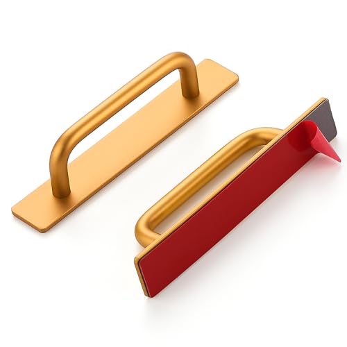 2 Pack Adhesive Handles Self Stick Instant Cabinet Handles 5.83" Stick on Cabinet Handles Drawer Push Pull Handles Helper Sliding Screen Door Handles for Sliding Closet Window Wardrobe - Gold - color: Gold, size: 5.83 In Length