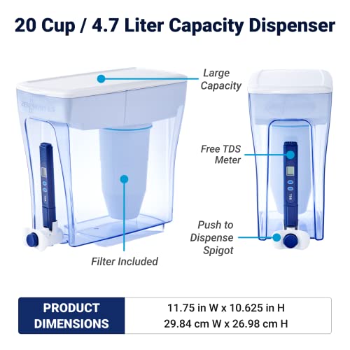 ZeroWater 20-Cup Ready-Pour 5-Stage Water Filter Dispenser with 0 TDS Water Filter – IAPMO Certified to Reduce Lead, Chromium, and PFOA/PFOS - style: 20-Cup Dispenser