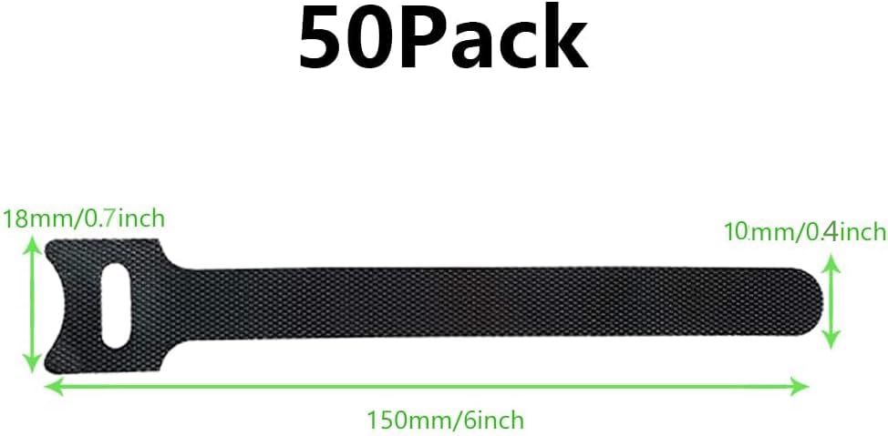 Cable Ties Reusable Black 50 Pack Cord Straps Hook and Loop Wire Wraps Keepers Clips Organizer Management Kit for tv pc Computer Charging Data Cables - color: Black, size: 50PCS
