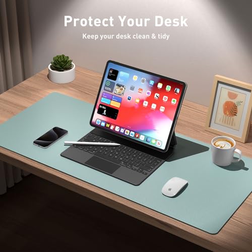 Aothia Leather Desk Pad Protector, Mouse Pad, Office Desk Mat, Non-Slip PU Leather Desk Blotter, Laptop Desk Pad, Waterproof Desk Writing Pad for Office and Home (23.6" x 13.7", Light Blue) - color: Light Blue, size: 23.6" x 13.7"