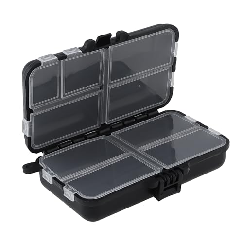 Mini Fishing Tackle Box, Small Box Fishing Accessories Storage Box, Double-Layer 9 Compartments Lure Accessories Box (11cm x 6.5cm)
