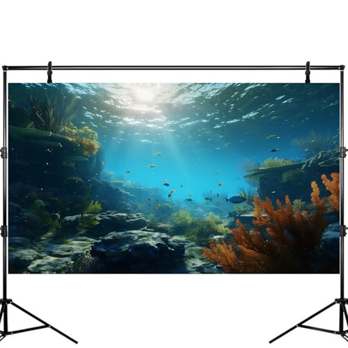 Ocean Floor Fish Tank Background Underwater Rock Aquarium Background Under The Sea Terrarium Backgrounds Aquatic Plants Sunlight Fish Tank Backgrounds Tropical Fish Aquarium Wallpaper 24x12in - color: Ocean Blue, size: 24(W)x12(H)inches/ 60(W)*30cm(H)