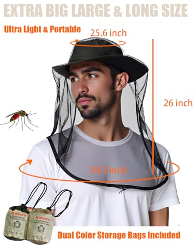 Mosquito Head Net, 2 Pack Ultra Fine Ice Silk Cooling Breathable Soft Large Long Mesh for Outdoors, Fits Most Hats - color: Black