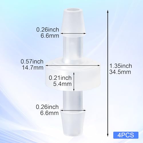 1/4 Inch Check Valve, 4 Packs 6mm One-Way Barb Hose for Fuel, Gas, Liquid, Air, Plastic Water Stops, Micro Diaphragm Check Valve for Air Intake Feed (6mm, White)