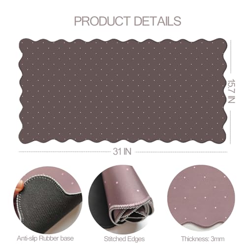 Cute Brown Scalloped Desk Mat with Polka Dot Large Mouse Pad Computer Mat Aesthetic Keyboard Mat for Desktop Laptop Protector for Office & Home - color: A1- Brown Pink