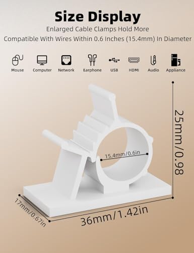 Viaky White Cord Clips Self Adhesive, 30Pack Cable Clamps Adjustable Wire Holder Electric Cord Organizer for Car Home Office Desk Wall Nightstand Computer - color: white, size: for 0-0.5'' cable