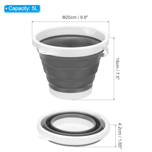 PATIKIL Collapsible Bucket 5L/1.3Gallon, Small Foldable Bucket Portable Plastic Round Tub for House Cleaning Car Washing Camping Fishing, Gray - color: Gray, size: 5L/1.3Gallon