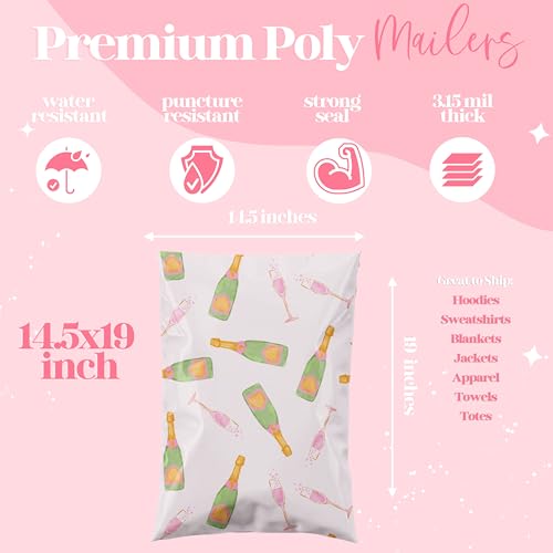 Pretty Package Store 14.5x19 Designer Poly Mailer 100 Pack Heavy Duty Waterproof Self Seal Shipping Bags for Small Business Large Mailing Envelopes Bulk Tear Resistant Packaging Pink Champagne - color: Champagne, size: 14.5x19