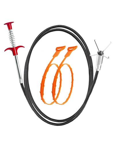 Drain Snake Clog Remover Tool, 3 Plastic (20 Inches) and 1 Stainless Drain Snakes (33 Inches) Included, Effectively Clean Hair and Other Clog for Toilet, Kitchen Sink, Bathroom Tub - style: 33 IN