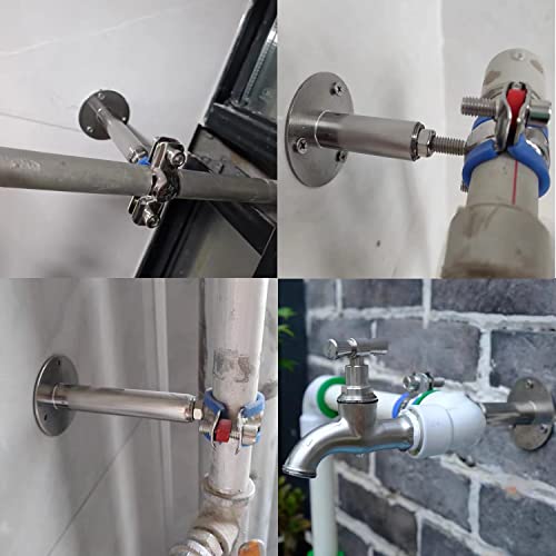 2PCS 304 Stainless Steel Wall Mount Ceiling Mount Pipe Supports, Adjustable Pipe Strap Clamp with screws for OD Pipe 15-19mm, Adjustable Height 50-100mm - size: 15-19mm, style: Adjustable Height 50-100mm