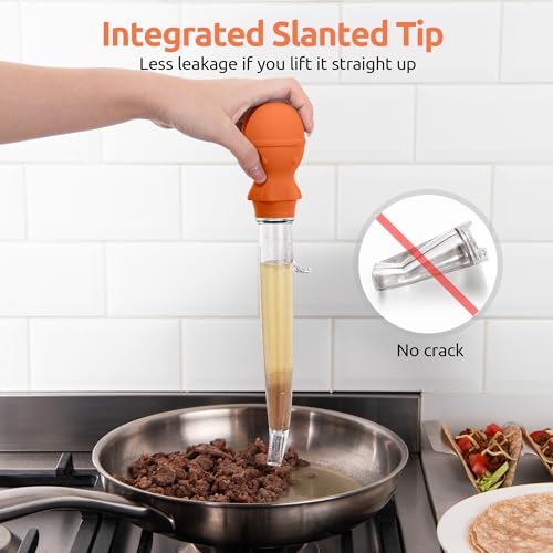 U-Taste 1.5oz Angled Turkey Baster - 228.2ºF Heat Resistant Food Grade Tritan and Silicone Large Octopus Bulb Baster Set with Cleaning Brush for Cooking Basting Meat Poultry Beef Chicken (Orange) - color: Orange