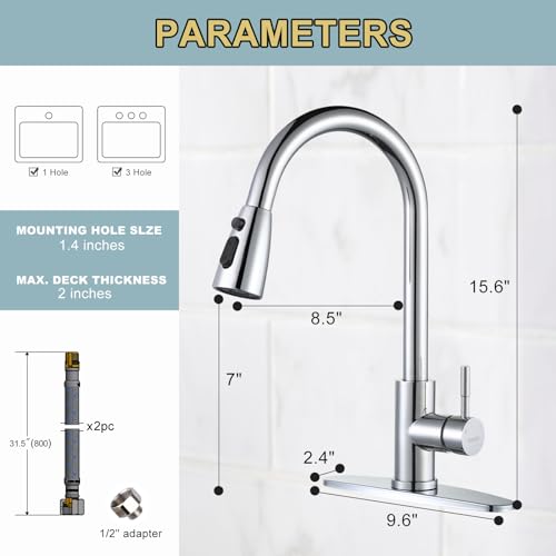 Chrome Kitchen Faucet with Sprayer, WOWOW Pull Down Kitchen Sink Faucet Stainless Steel Utility Sink Faucet with Deck Plate, Kitchen Tap for RV, Laundry, Bar - color: Chrome, style: Kitchen Faucet