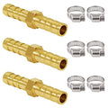 Joywayus 3/8" ID Hose Barb,Hex Union Brass Fitting Intersection/Split Brass Water/Fuel/Air with 6 Stainless Steel Clamps(Pack of 3) - size: 3/8 Inch, style: 3PCS