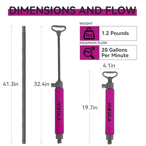 Manual Bilge Pump for Boats Kayak Canoe - Portable Siphon Pump, Kayak Bailer with Reversible Hose,Rose,19.3 Inch - color: Rose Red, size: Large