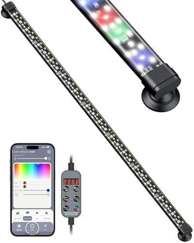 Pawfly Aquarium Light with Bluetooth for Plants, 14W 27.5 inch Full Spectrum Fish Tank Light for 28-51 inch Fish Tanks, Submersible LED Lights with App Control, Timer Modes & Adjustable Brightness - color: Pro, size: 28 Inch for 28 to 51 Inch Tank