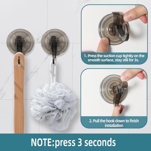 Antimbee 3 Pack Suction Cup Hooks, Clear Suction Hanger, Removable Small Hooks for Shower, Bathroom, Glass, Door, Windows, Kitchen - Up to 11 lbs on Smooth Surface (Transparent Gray) - color: Transparent Gray