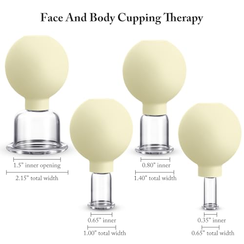 BBTO 4 Pcs Glass Facial Cupping Set Silicone Vacuum Suction Massage Cups Skin Tightening Therapy for Face Body Eyes Back Shoulder Pain(Yellow) - color: Yellow