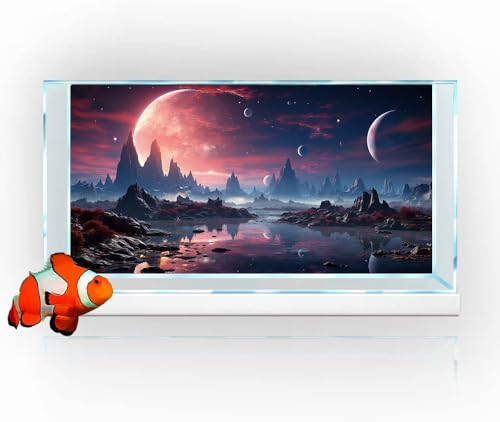 24X16IN Cosmic Spaceterrarium Background, Cool Parallel Space Themed Aquarium Reptile Habitat Background, Red Moon Aquarium Background with 10EVA Double-Sided Tape - color: space01, size: 24X16in/60X40cm