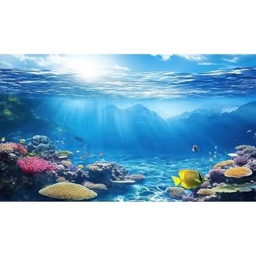 Under The Sea Aquarium Background Underwater Scene Coral Reefs Fish Tank Background Diverse Marine Life Sunlight Seascape Terrarium Backgrounds Tropical Undersea View Aquarium Tank Backgrounds 24x12in - color: Bright Blue, size: 24(W)x12(H)inches/ 60(W)*3