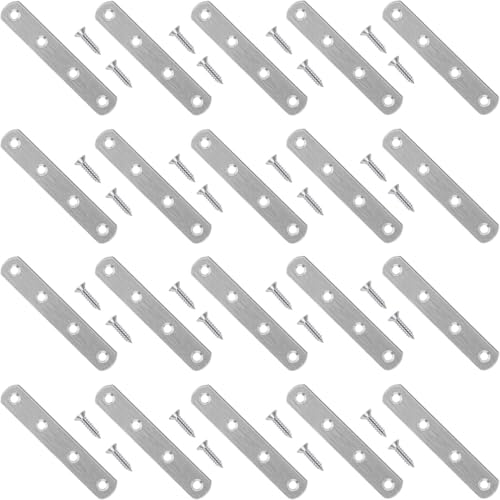 20PCS Heavy Duty Straight Brace 4 Inch Flat Brackets Stainless Steel Mending Plates, Repair Fixing Joining Metal Bracket for Wood with Screws - size: Silver 4" x 0.8"
