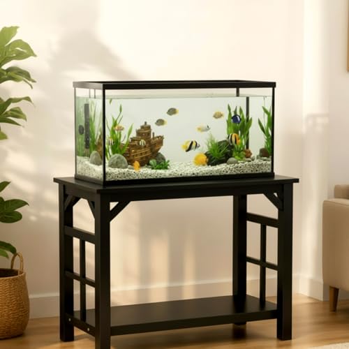 Colingmill 20 Gallon Aquarium Stand, Solid Wood Fish Tank Stand with Storage Shelf, Heavy Duty Black Aquarium Table for 10-20 Gallon Tanks, 220lbs, 25.5 x 14 x 25.5 inches, Black