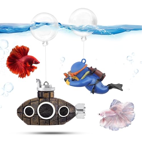CousDUoBe 2.1 in Mini Floating Submarine Fish Tank Decoration Set，Cute Retro Submarine Set and Floating Diver,Aquarium Decorations Resinous Betta Fish Tank Accessories - color: Brown