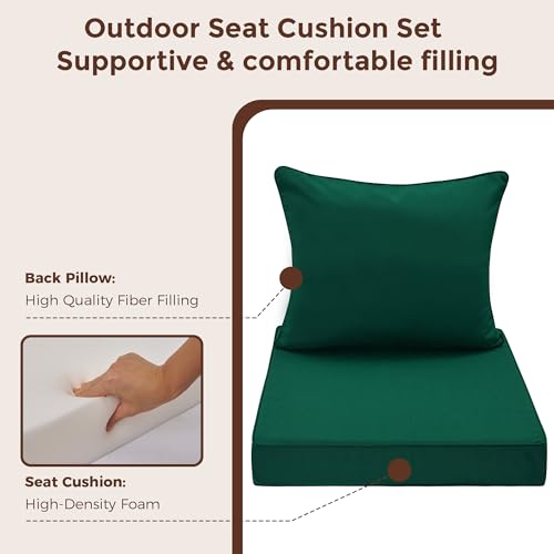 FUNHOME Outdoor Seat Cushion Set 24 x 24 x 4 Inch,Water Resistant Outdoor Chair Cushions for Patio Furniture,Thick Deep Seating Pads for Outside Chair Sofa Couch, Dark Green - color: Dark Green