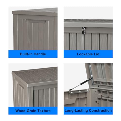 ROJIK Outdoor Storage Housing Deck Box - Waterproof Patio Furniture, Garden Tools, Cushions, Pool Accessories Storage Bench with Lockable Lid and Side Handles (Grey 158 Gal) - color: Grey, size: 158 Gallon
