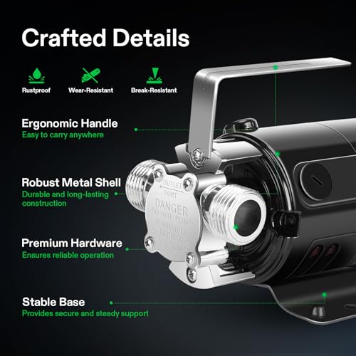 VIVOSUN 115V Water Transfer Pump, 1/10HP 330 GPH Portable Utility Pump with Water Hose Kit, Ideal for Removing Water from Gardens, Hot Tubs, Rain Barrels, Pools, Ponds, and Aquariums - size: 1/10HP-330 GPH