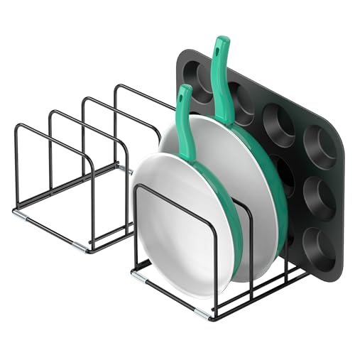 KORRTFID Kitchen Cabinet Organizer, 2PCS Steel Cookware Holder, Divided Holder with 3 Slots for Skillets Baking Tray and Chopping Board Rack - Pan Holder Storage (2.2 Inch Width Slots) - style: 2.2 Inch Width Slots(2PCS)