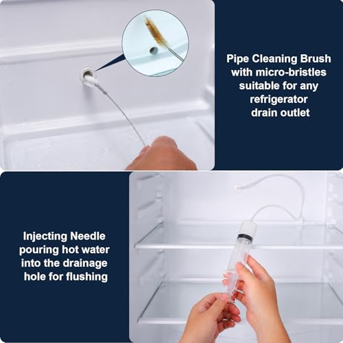 XANGNIER 10 Pcs Refrigerator Water Line Cleaning Kit,Refrigerator Drain Cleaner Tool–55.6 Inch Flexible Drain Brush,Syringe,Unclog Fridge&Ice Maker Cleaner Tools for Ice Dispenser,Sink,AC Drain Line - size: 10 pcs