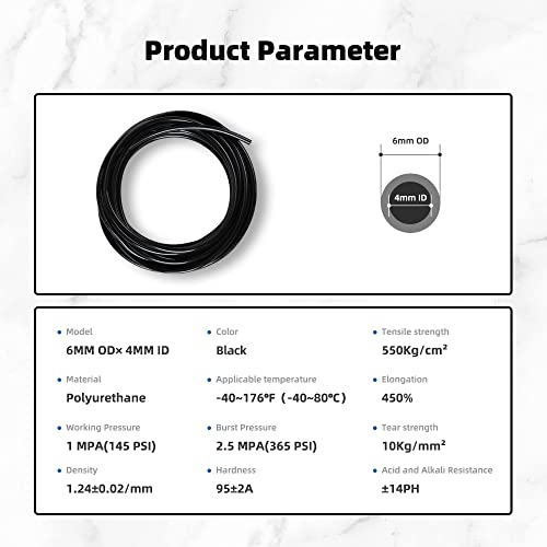 Pneumatic Tubing Black PU Air hose Pipe Tube Kit 6mm OD 4mm ID 39.4ft/12 Meter for Air Line or Fluid Transfer… - color: Black, size: 6mm OD / 4mm ID × 12m