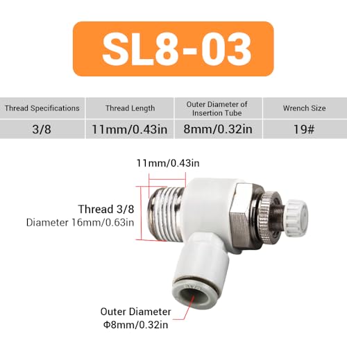 5Pcs Push to Connect Air Flow Control Valve, White 5/16in Tube OD x 3/8" Male Thread 90 Degree Elbow Speed Control Valve Pneumatic Connector Quick Fittings - size: Male Thread G3/8 x White (5pcs)