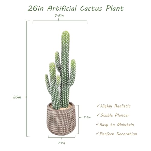 2 Pcs (26 Inch) Artificial Cactus Plant Outdoor, Realistic Fake Cactus Decoration Indoor with Woven Planter, Faux Cacti for Home Office Store Garden Living Room Decoration. - size: 26 Inch-2Pcs