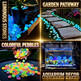Colorful Glow-in-the-Dark Garden Stones, Night Light Guide, Glow in the Dark Garden Stones for Outdoor Walkway Landscaping Fish Tank Aquarium Luminous Stepping Stones Decor 2026 New (1000, Colorful)