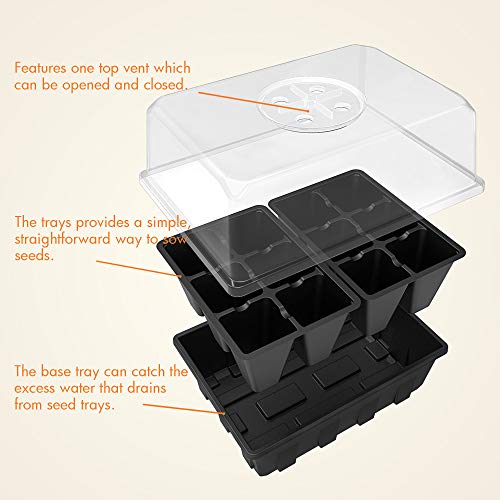 Gardzen 20 Pack Seed Starting Tray, Plant Germination Trays, Seed Starter Kit with Adjustable Humidity Vented Dome for Indoor&oOutdoor Use, Plant Growing Kit 6.6" x 4.5", Total 240-Cell, Black - color: Black, size: 20-Pack
