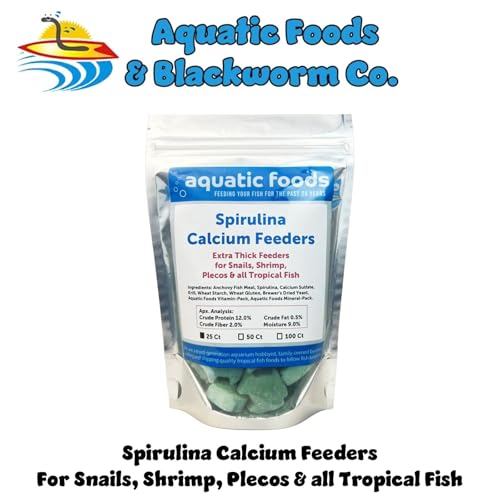 Spirulina Enriched Calcium Feeders for Shrimp, Snails, Crabs, Crayfish, Pleco, Catfish, All Tropical Fish…25 Count Bag