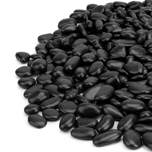 Mr. Fireglass 5 lbs Black Pebbles, 3/8" Natural Decorative Polished River Rocks Aquarium Gravel for Indoor Plants, Vases, Succulents and Outdoor Garden Landscaping - color: Black, size: 5 Pounds