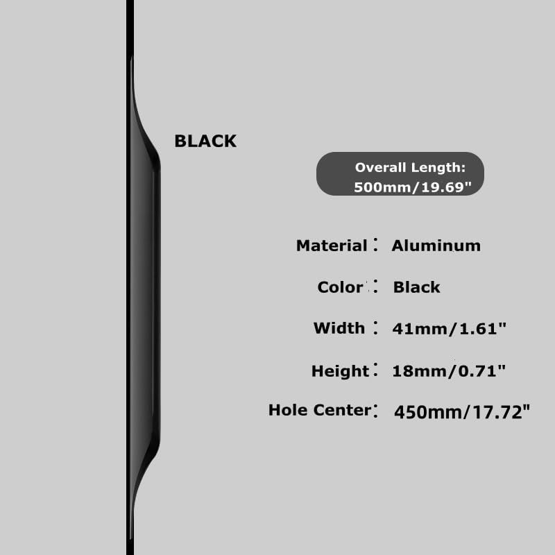 5 Pack Finger Pulls for Cabinets, Streamlined Long Concealed Handle for Home Kitchen Door Drawer Cabinet, Mount Finger Edge Tab Pull Aluminum (Black,500mm/19.69" Overall Length) - color: Black, size: 500mm/19.69" Overall Length